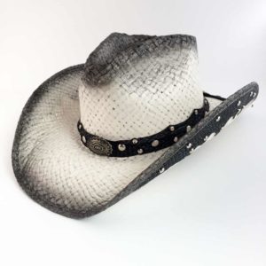 ref:4792 Chapeau country western paille couleur noire/blanc homme/femme