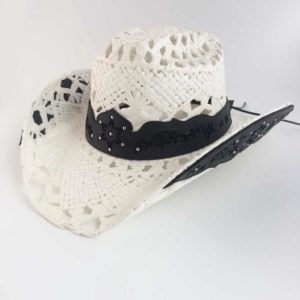 ref:5100 Chapeau country western paille couleur blanc/noire homme/femme