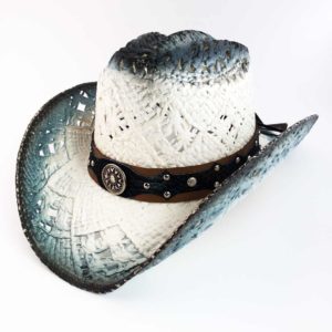 ref:6665 Chapeau country western paille couleur blanc/bleu/noire  homme/femme