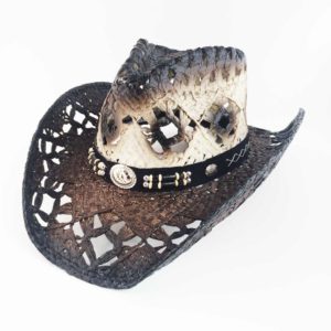 ref:7689 Chapeau country western paille couleur beige/noir homme/femme