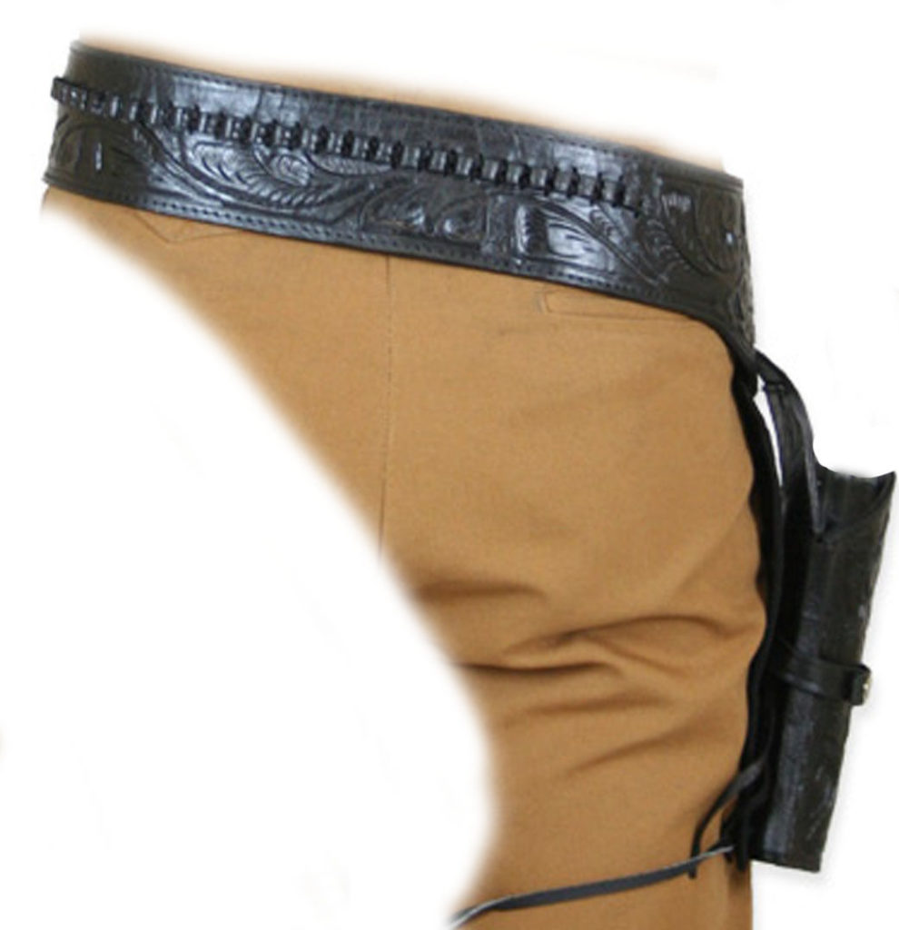 Denix Holster Ceinture Cuir – Colt, 2 Blonds, 24 Cartouches Décor Poinçonné, Noir, Taille 126 Cm, Pour Collection Western