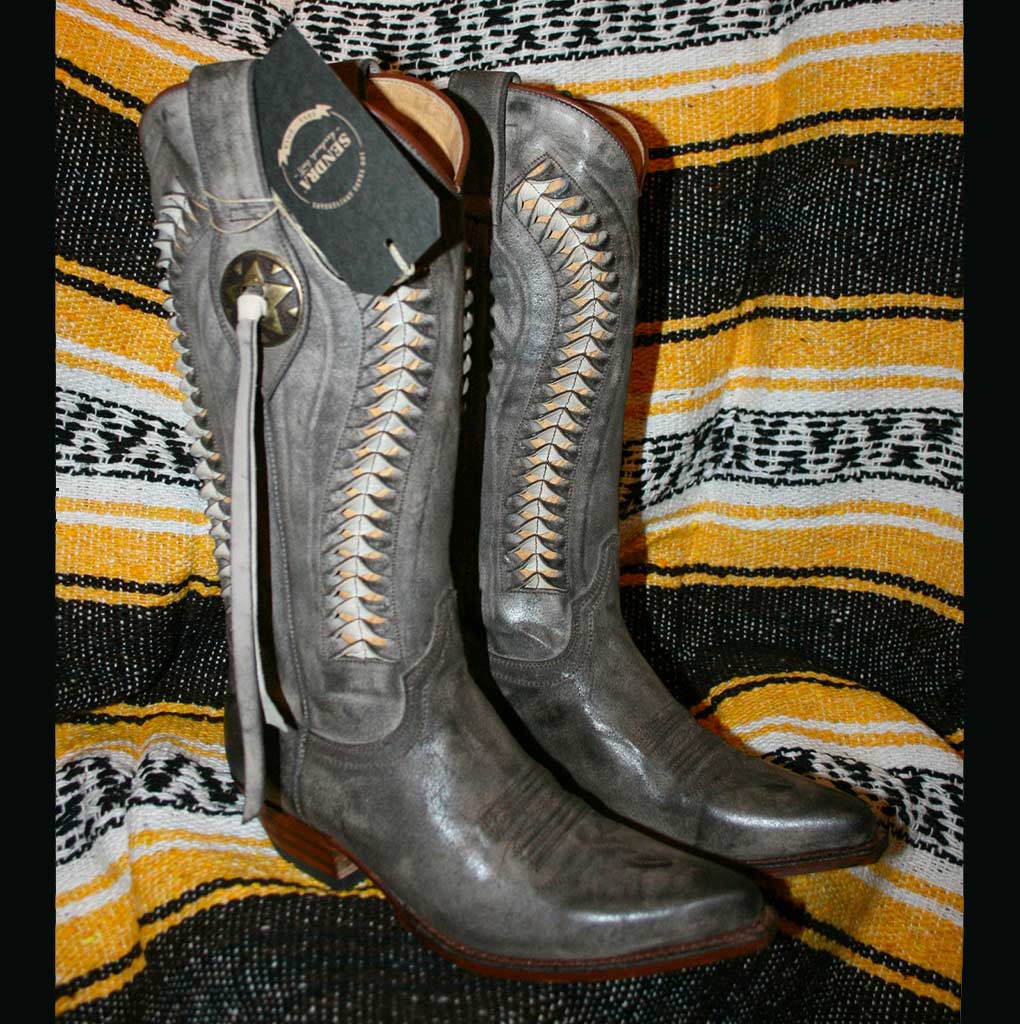 8990 botte santiags marque Sendra en cuir gris souris country western Femme