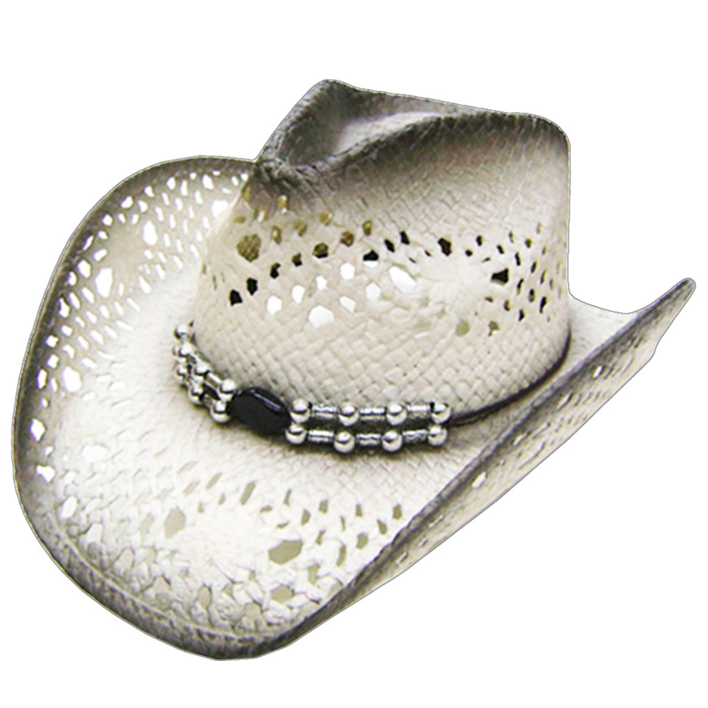 ref:6892 Chapeau country western paille couleur blanc/gris homme/femme