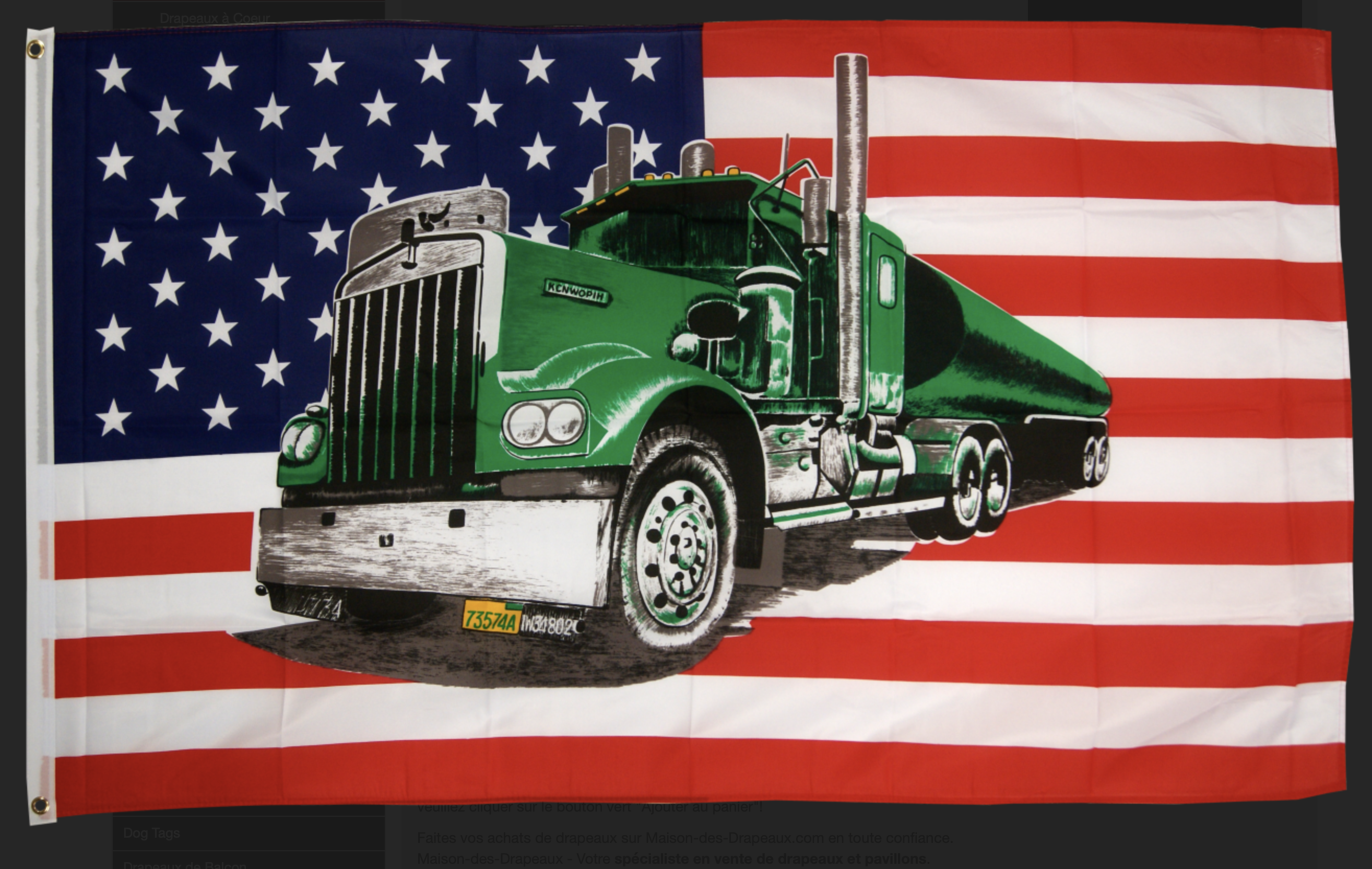Drapeau USA Etats-Unis avec Camion vert - 90 x 150 cm