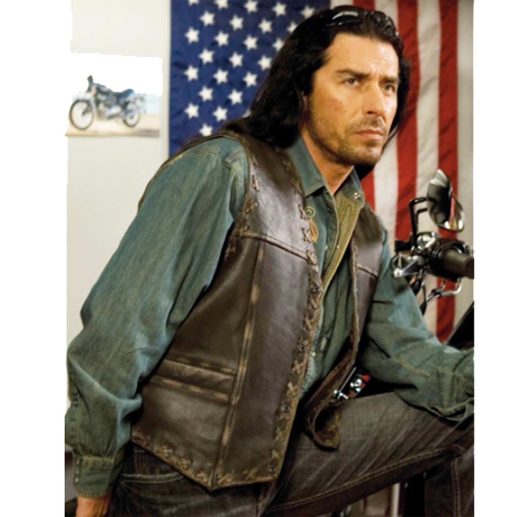 Gilet En Cuir Homme HONDO Stars And Stripes - Marron Country Western - Neuf Avec étiquettes