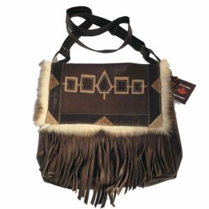 Ref : 07  Sac indien à franges Western Country Cuir & peau de coyote made in CANADA homme/femme