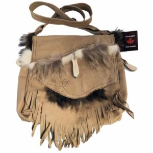 ref-SAC-CANA01Sac indien à franges Western Cuir & peau de coyote made in CANADA homme/femme