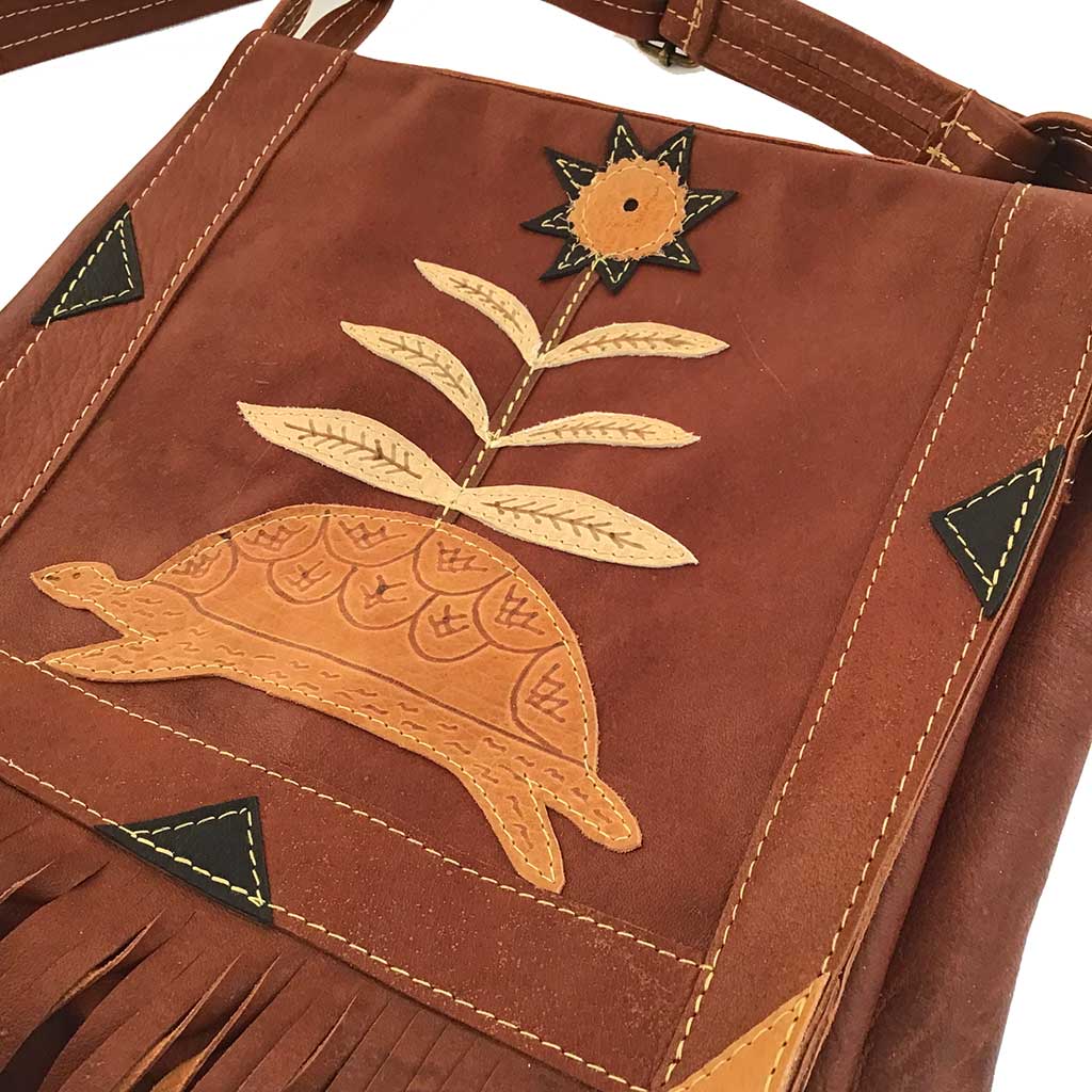 Sac à Franges Western En Cuir Fait Au Canada - Style Indien, Marron, Neuf Avec étiquettes