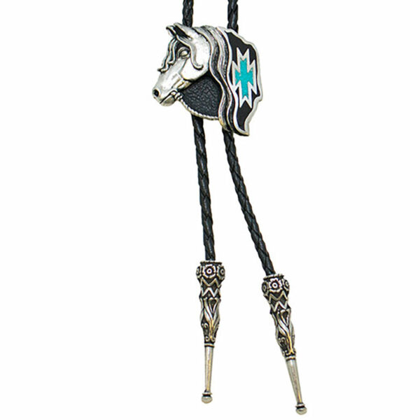 BT-264 Bolo Tie (cravate usa)Horse Head Turquoise Inlay unisexe