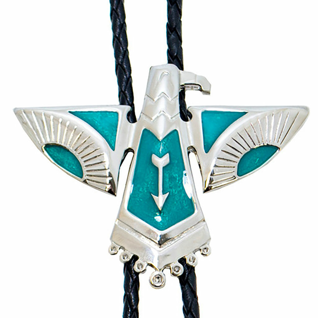 Cravates Bolo Western - Lot De 2 - Cuir Et Alliage - Motif Crâne Et Aigle Turquoise - 39 Pouces