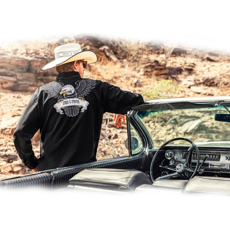BLACK EAGLE Chemises NOIR grand aigle brodé  country western Stars and Stripes homme – Image 2