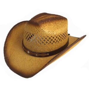 0890 Chapeau country western paille  beige/marron UNISEXE