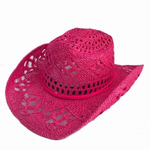 0891 Chapeau country western paille  fuchsia UNISEXE
