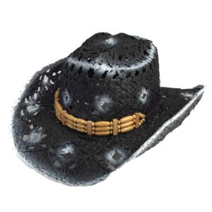 0892 Chapeau country western paille noir/blanc UNISEXE