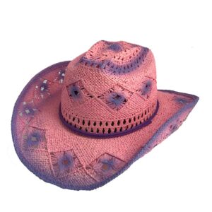 0893 Chapeau country western paille rose/mauve UNISEXE