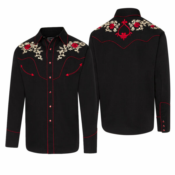 Chemise Cowboy Western Pour Homme – Manches Longues – Broderie Florale – Style Vintage – Tissu Stretch – Grandes Tailles Disponibles