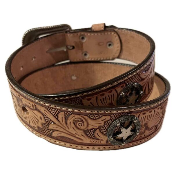 15022024 ceinture en cuir western country marron/beige cercles etoiles made in Mexique unisexe