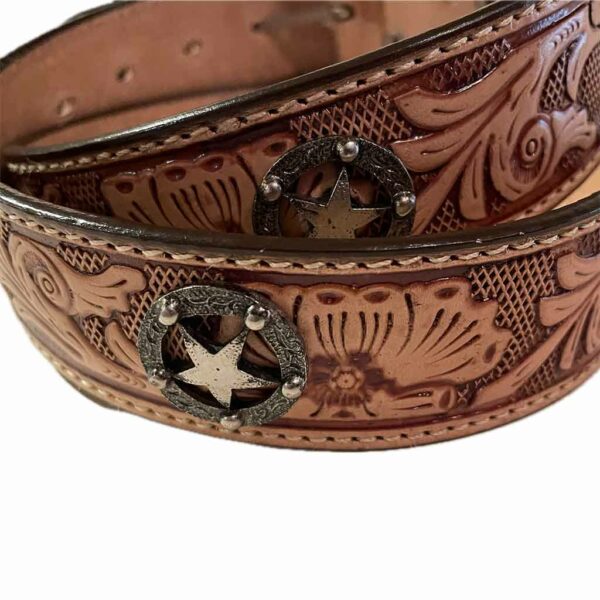 15022024 ceinture en cuir western country marron/beige cercles etoiles made in Mexique unisexe