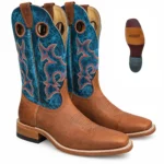 0343 Bottes Boulet western country Bout Carré Large marron/bleu homme