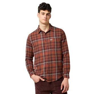 112371430-Regular-1-Pocket-Flannel-Shirt-chemise-Wrangler-carreaux-brun-homme-la-joya-western-Strasbourg