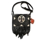 ref-SAC3-CANA022026 Sac en cuir noir indien à franges Western Country made in CANADA